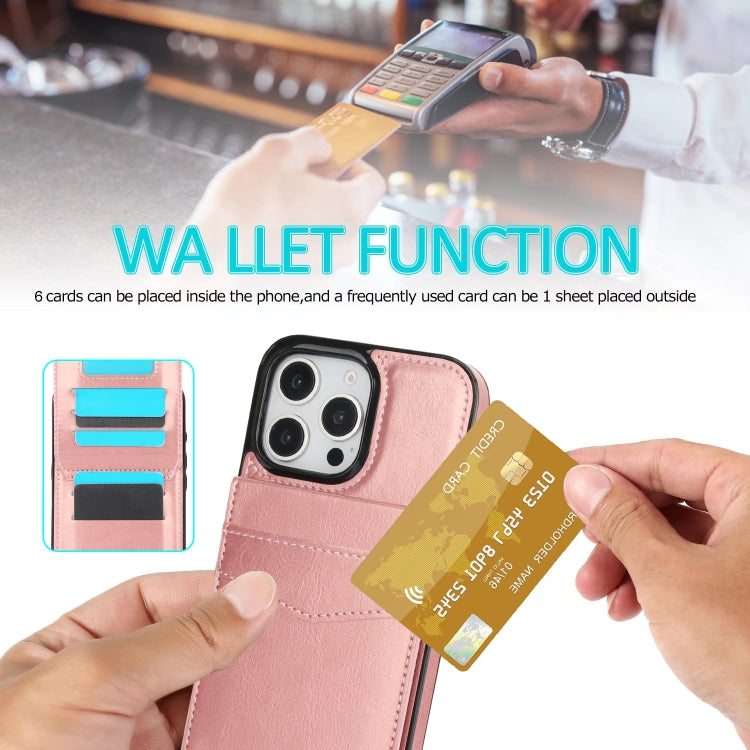 For iPhone 16 Pro Max Solid Color Card Slots Bracket PU Phone Case(Rose Gold) by buy2fix