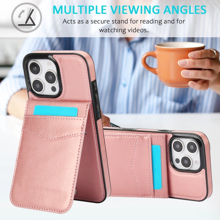 For iPhone 16 Pro Max Solid Color Card Slots Bracket PU Phone Case(Rose Gold) by buy2fix