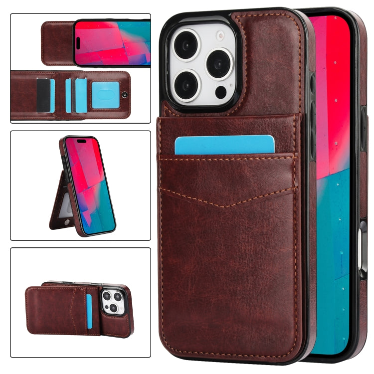 For iPhone 16 Pro Max Solid Color Card Slots Bracket PU Phone Case(Brown) by buy2fix