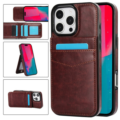 For iPhone 16 Pro Max Solid Color Card Slots Bracket PU Phone Case(Brown) by buy2fix