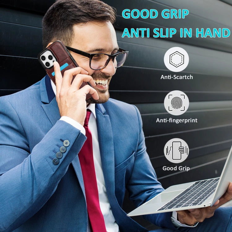 For iPhone 16 Pro Max Solid Color Card Slots Bracket PU Phone Case(Brown) by buy2fix