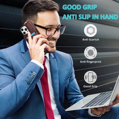 For iPhone 16 Pro Max Solid Color Card Slots Bracket PU Phone Case(Brown) by buy2fix