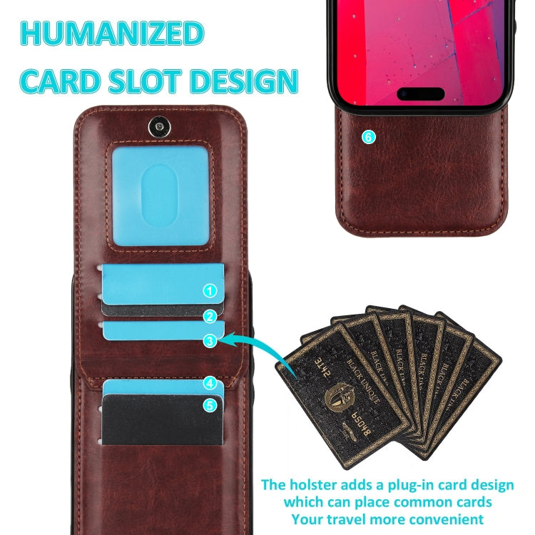 For iPhone 16 Pro Max Solid Color Card Slots Bracket PU Phone Case(Brown) by buy2fix