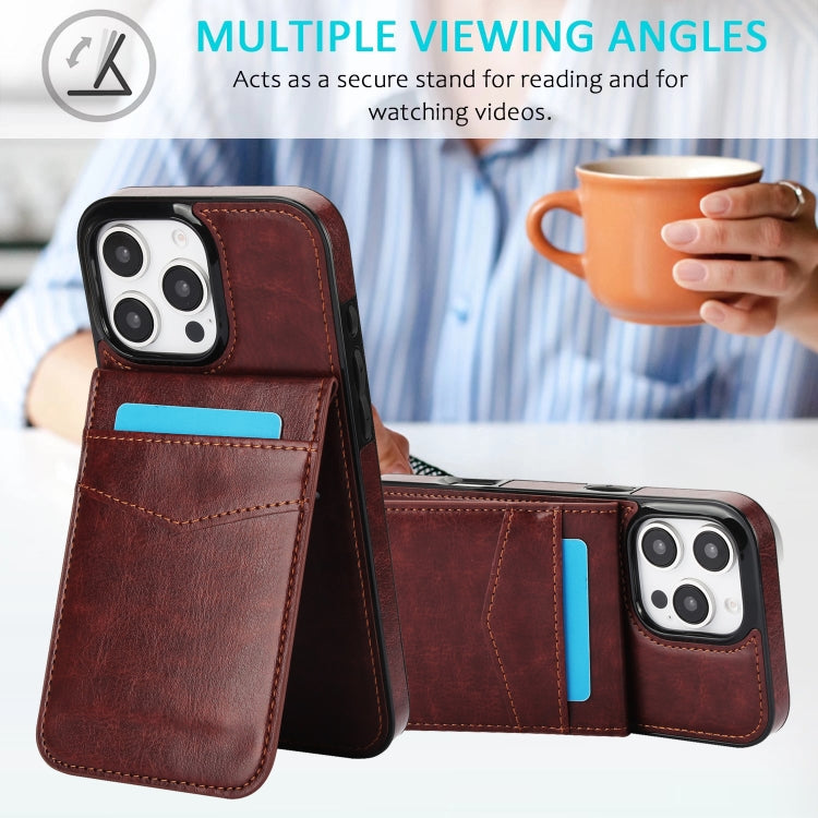 For iPhone 16 Pro Max Solid Color Card Slots Bracket PU Phone Case(Brown) by buy2fix
