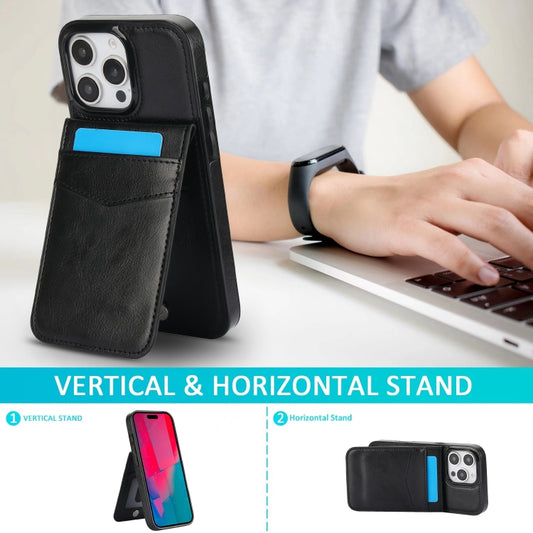 For iPhone 16 Pro Solid Color Card Slots Bracket PU Phone Case(Black) by buy2fix