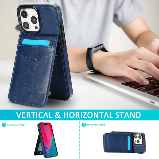 For iPhone 16 Pro Solid Color Card Slots Bracket PU Phone Case(Blue) by buy2fix