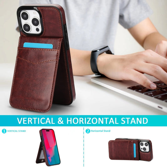 For iPhone 16 Pro Solid Color Card Slots Bracket PU Phone Case(Brown) by buy2fix