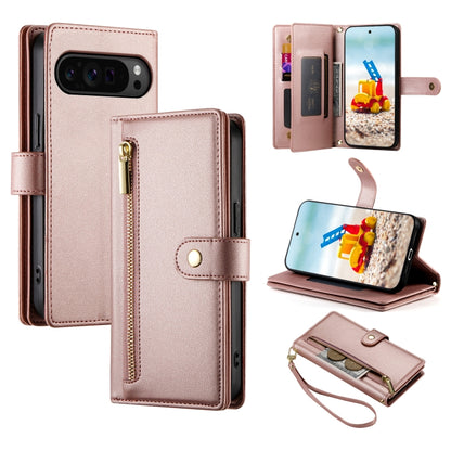 For Google Pixel 9 Pro XL Nine Card-slot Zipper Wallet Bag Leather Phone Case(Pink) by buy2fix
