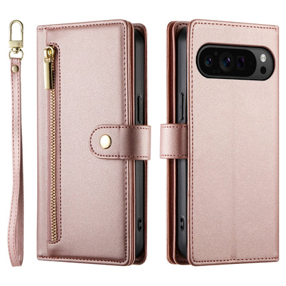 For Google Pixel 9 Pro XL Nine Card-slot Zipper Wallet Bag Leather Phone Case(Pink) by buy2fix