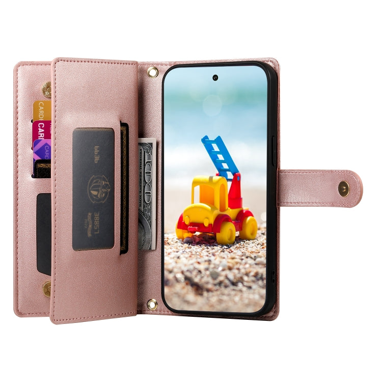 For Google Pixel 9 Pro XL Nine Card-slot Zipper Wallet Bag Leather Phone Case(Pink) by buy2fix