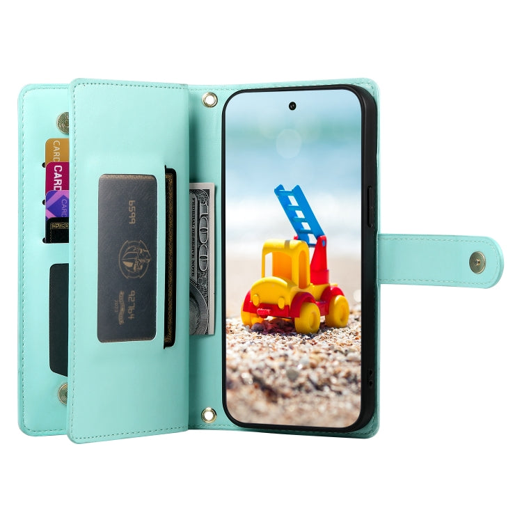 For Google Pixel 9 Pro XL Nine Card-slot Zipper Wallet Bag Leather Phone Case(Mint Green) by buy2fix