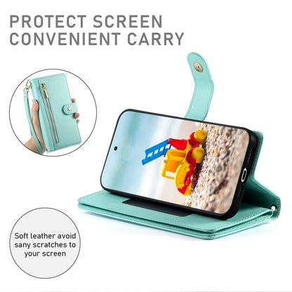 For Google Pixel 9 Pro XL Nine Card-slot Zipper Wallet Bag Leather Phone Case(Mint Green) by buy2fix
