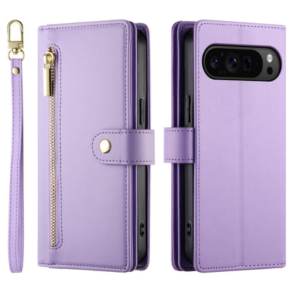 For Google Pixel 9 Pro XL Nine Card-slot Zipper Wallet Bag Leather Phone Case(Purple) by buy2fix