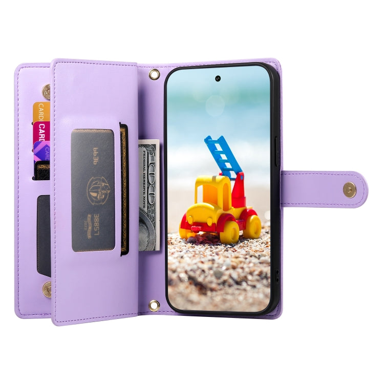 For Google Pixel 9 Pro XL Nine Card-slot Zipper Wallet Bag Leather Phone Case(Purple) by buy2fix