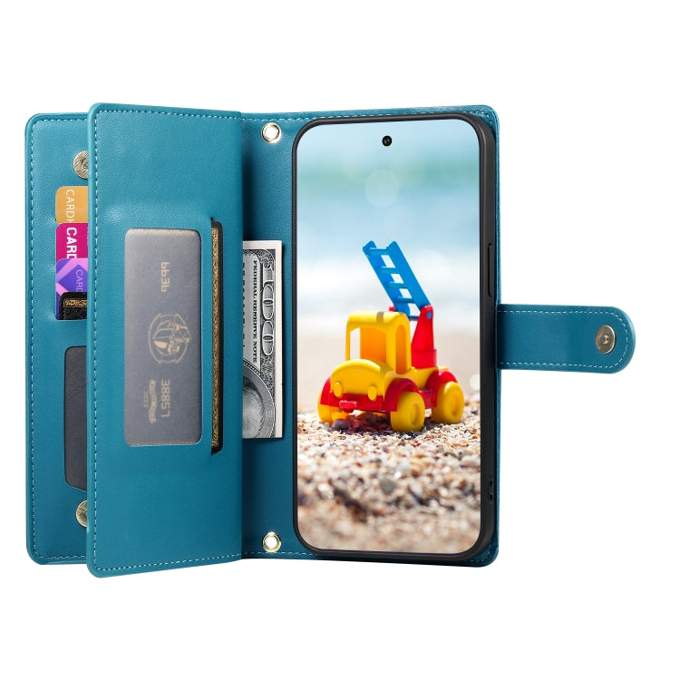 For Google Pixel 9 Pro XL Nine Card-slot Zipper Wallet Bag Leather Phone Case(Blue) by buy2fix