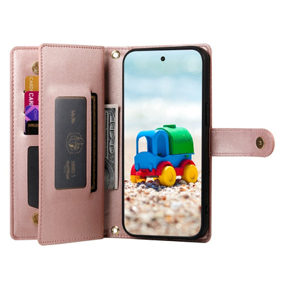 For Google Pixel 9 / 9 Pro Nine Card-slot Zipper Wallet Bag Leather Phone Case(Pink) by buy2fix