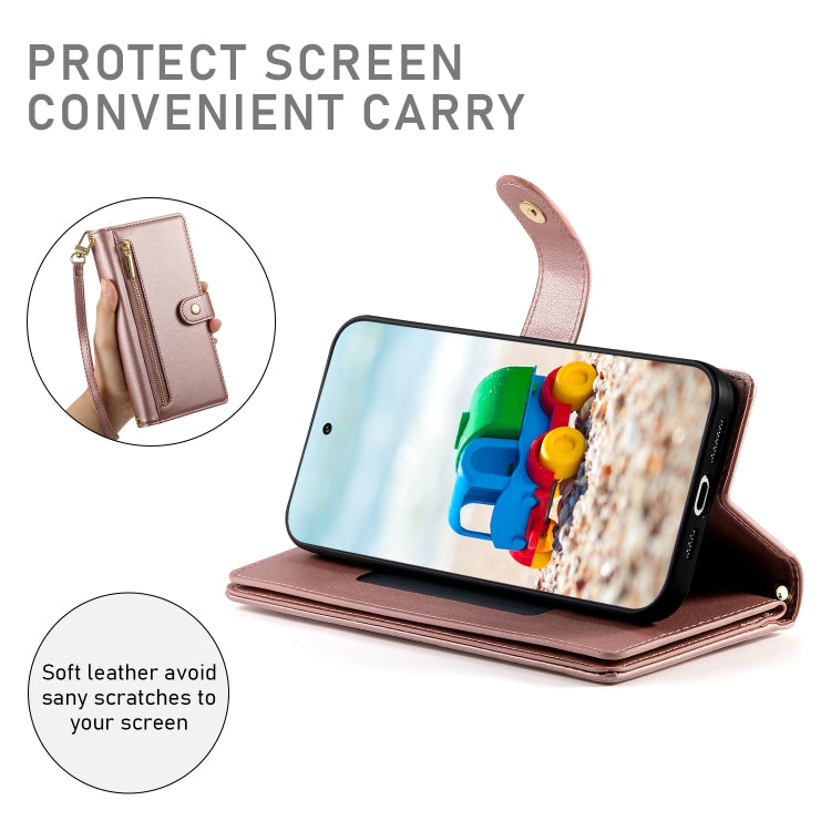 For Google Pixel 9 / 9 Pro Nine Card-slot Zipper Wallet Bag Leather Phone Case(Pink) by buy2fix
