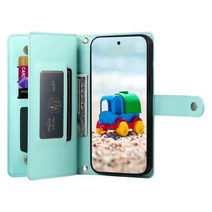 For Google Pixel 9 / 9 Pro Nine Card-slot Zipper Wallet Bag Leather Phone Case(Mint Green) by buy2fix