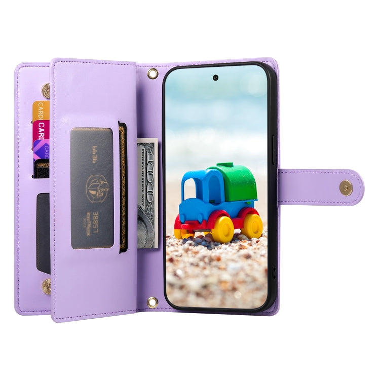For Google Pixel 9 / 9 Pro Nine Card-slot Zipper Wallet Bag Leather Phone Case(Purple) by buy2fix