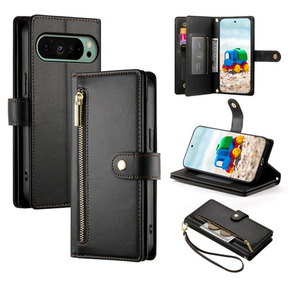 For Google Pixel 9 / 9 Pro Nine Card-slot Zipper Wallet Bag Leather Phone Case(Black) by buy2fix