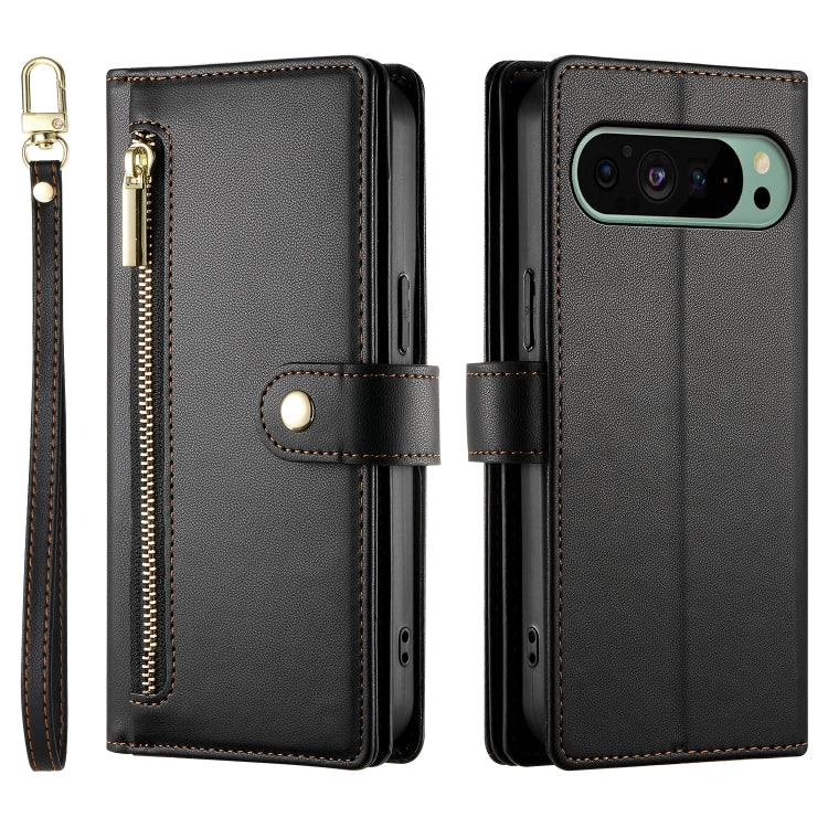 For Google Pixel 9 / 9 Pro Nine Card-slot Zipper Wallet Bag Leather Phone Case(Black) by buy2fix
