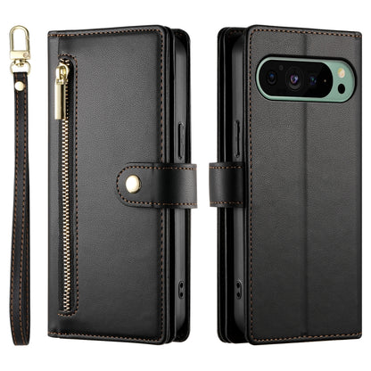 For Google Pixel 9 / 9 Pro Nine Card-slot Zipper Wallet Bag Leather Phone Case(Black) by buy2fix