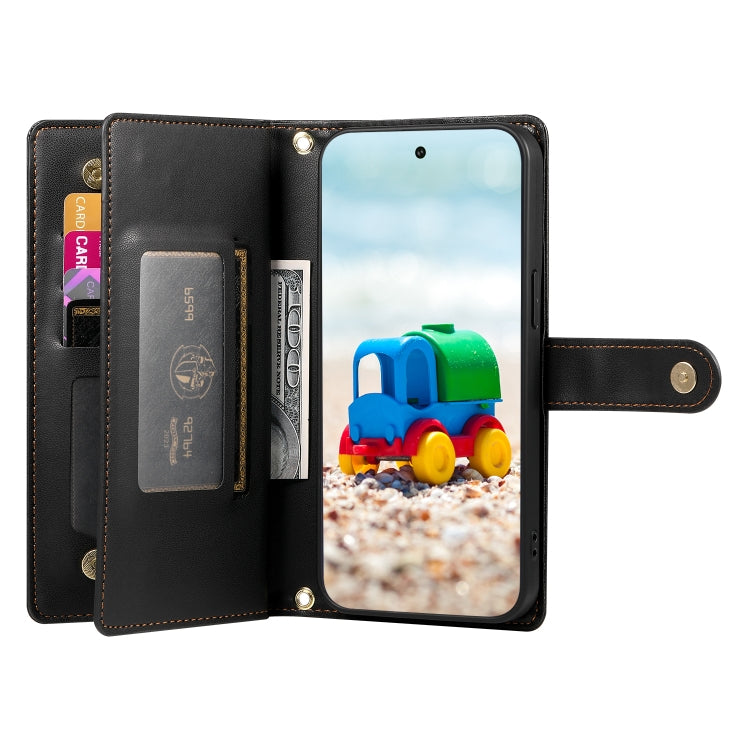 For Google Pixel 9 / 9 Pro Nine Card-slot Zipper Wallet Bag Leather Phone Case(Black) by buy2fix