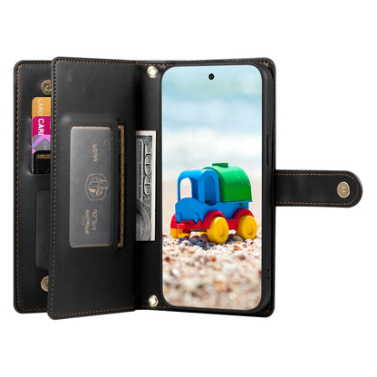 For Google Pixel 9 / 9 Pro Nine Card-slot Zipper Wallet Bag Leather Phone Case(Black) by buy2fix