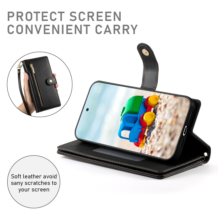 For Google Pixel 9 / 9 Pro Nine Card-slot Zipper Wallet Bag Leather Phone Case(Black) by buy2fix