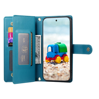 For Google Pixel 9 / 9 Pro Nine Card-slot Zipper Wallet Bag Leather Phone Case(Blue) by buy2fix