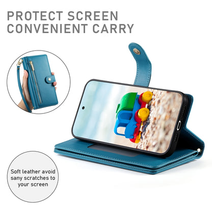 For Google Pixel 9 / 9 Pro Nine Card-slot Zipper Wallet Bag Leather Phone Case(Blue) by buy2fix