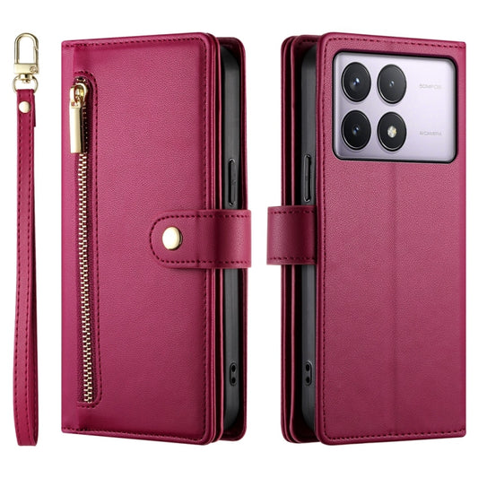 For Redmi K70 Nine Card-slot Zipper Wallet Bag Leather Phone Case(Red) - K70 Cases by buy2fix | Online Shopping UK | buy2fix