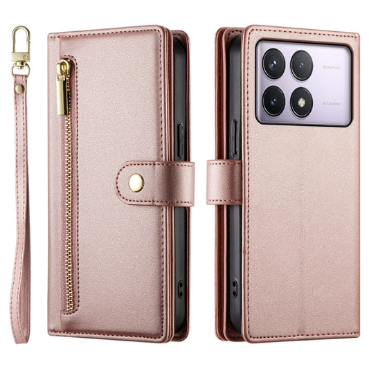 For Redmi K70 Nine Card-slot Zipper Wallet Bag Leather Phone Case(Pink) - Xiaomi Cases by buy2fix | Online Shopping UK | buy2fix