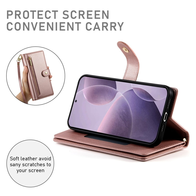 For Redmi K70 Nine Card-slot Zipper Wallet Bag Leather Phone Case(Pink) by buy2fix