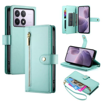 For Redmi K70 Nine Card-slot Zipper Wallet Bag Leather Phone Case(Mint Green) - Xiaomi Cases by buy2fix | Online Shopping UK | buy2fix