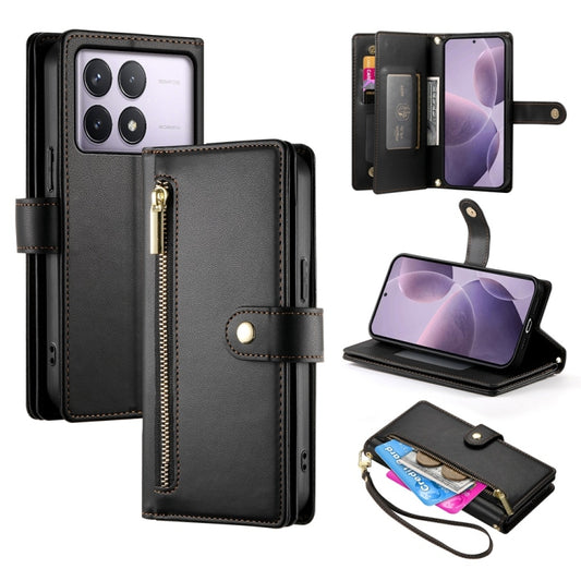 For Redmi K70 Nine Card-slot Zipper Wallet Bag Leather Phone Case(Black) - Xiaomi Cases by buy2fix | Online Shopping UK | buy2fix