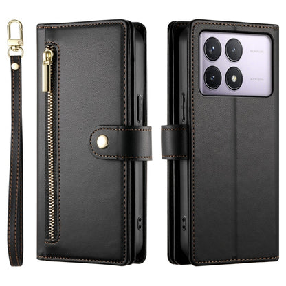 For Redmi K70 Nine Card-slot Zipper Wallet Bag Leather Phone Case(Black) - Xiaomi Cases by buy2fix | Online Shopping UK | buy2fix