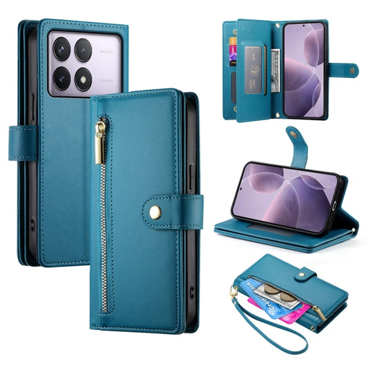 For Redmi K70 Nine Card-slot Zipper Wallet Bag Leather Phone Case(Blue) - Xiaomi Cases by buy2fix | Online Shopping UK | buy2fix