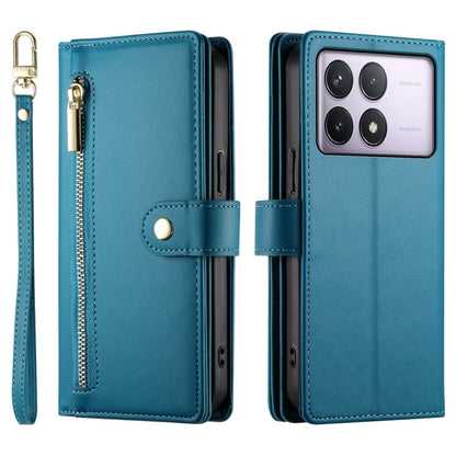 For Redmi K70 Nine Card-slot Zipper Wallet Bag Leather Phone Case(Blue) - Xiaomi Cases by buy2fix | Online Shopping UK | buy2fix