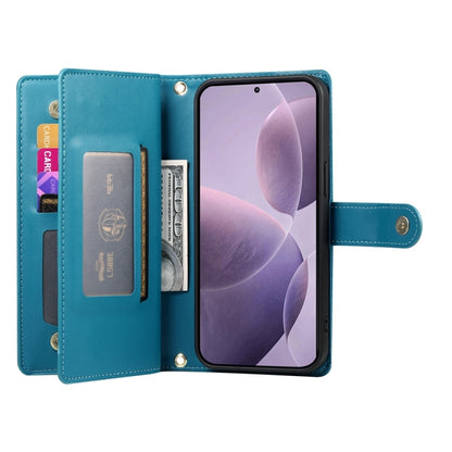 For Redmi K70 Nine Card-slot Zipper Wallet Bag Leather Phone Case(Blue) - Xiaomi Cases by buy2fix | Online Shopping UK | buy2fix