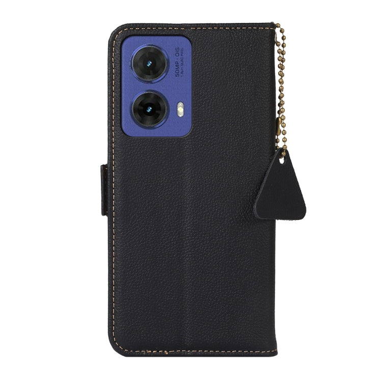 For Motorola Moto G85 Side-Magnetic TJ Genuine Leather RFID Phone Case(Black) - Motorola Cases by buy2fix | Online Shopping UK | buy2fix