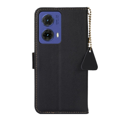For Motorola Moto G85 Side-Magnetic TJ Genuine Leather RFID Phone Case(Black) - Motorola Cases by buy2fix | Online Shopping UK | buy2fix
