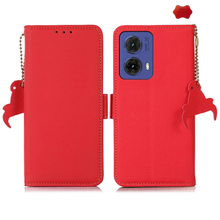 For Motorola Moto G85 Side-Magnetic TJ Genuine Leather RFID Phone Case(Red) - Motorola Cases by buy2fix | Online Shopping UK | buy2fix