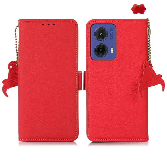 For Motorola Moto G85 Side-Magnetic TJ Genuine Leather RFID Phone Case(Red) - Motorola Cases by buy2fix | Online Shopping UK | buy2fix
