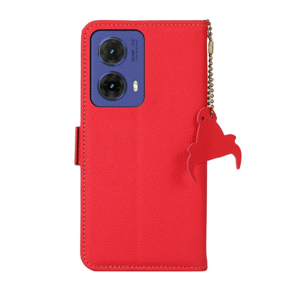 For Motorola Moto G85 Side-Magnetic TJ Genuine Leather RFID Phone Case(Red) - Motorola Cases by buy2fix | Online Shopping UK | buy2fix