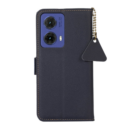 For Motorola Moto G85 Side-Magnetic TJ Genuine Leather RFID Phone Case(Blue) - Motorola Cases by buy2fix | Online Shopping UK | buy2fix