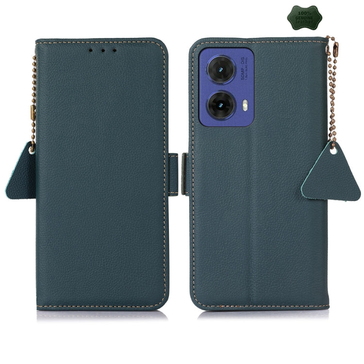 For Motorola Moto G85 Side-Magnetic TJ Genuine Leather RFID Phone Case(Green) - Motorola Cases by buy2fix | Online Shopping UK | buy2fix