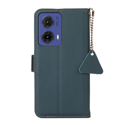 For Motorola Moto G85 Side-Magnetic TJ Genuine Leather RFID Phone Case(Green) - Motorola Cases by buy2fix | Online Shopping UK | buy2fix
