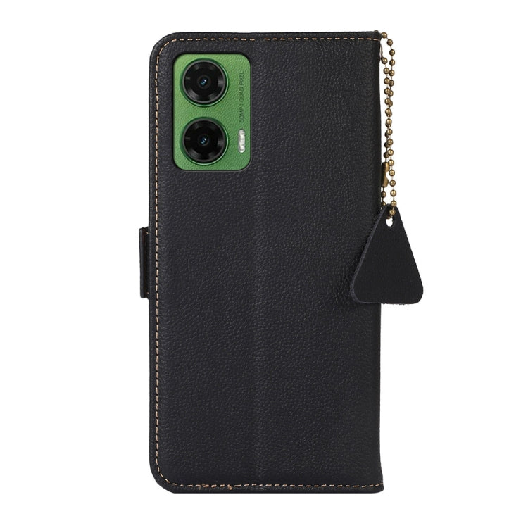 For Motorola Moto G35 Side-Magnetic TJ Genuine Leather RFID Phone Case(Black) - Motorola Cases by buy2fix | Online Shopping UK | buy2fix