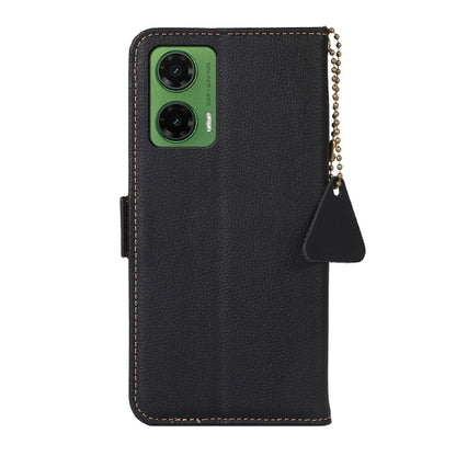 For Motorola Moto G35 Side-Magnetic TJ Genuine Leather RFID Phone Case(Black) - Motorola Cases by buy2fix | Online Shopping UK | buy2fix